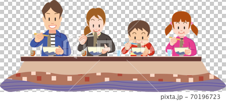 年越しそばを食べる4人家族のイラスト素材