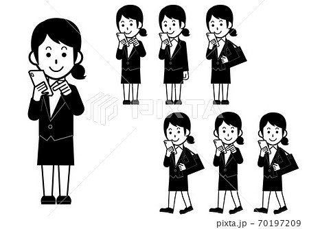 ビジネスウーマンが日常スマホを操作するイラストセット ビジネスウーマンが日常スマホを操作するイラストセット 70197209