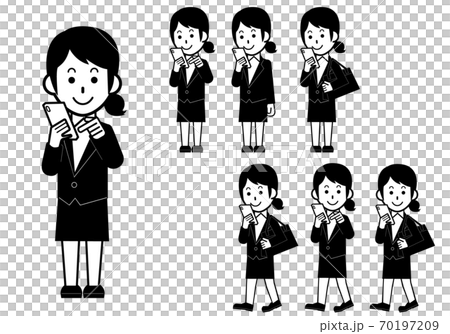 ビジネスウーマンが日常スマホを操作するイラストセット ビジネスウーマンが日常スマホを操作するイラストセット 70197209