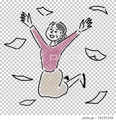 ジャンプ 喜ぶ 書類 ミドルエイジ 水彩 手描きのイラスト素材