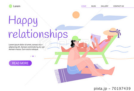 Web banner template with couple vacation together, flat vector illustration. 70197439