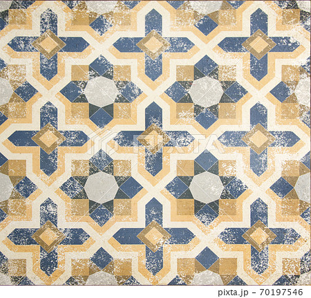 Colorful vintage ceramic tiles wall decoration. Turkish ceramic tiles wall background 70197546