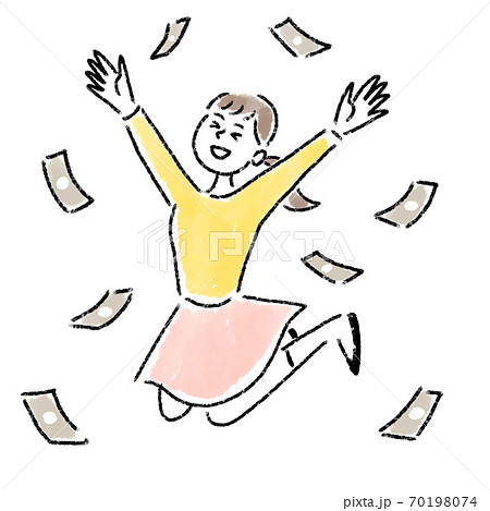 Jump Rejoice Girl Money Watercolor Hand Painted Stock Illustration