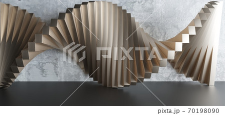 Luxury parametric abstract architectural minimalistic background. Contemporary showroom. Modern black exhibition Empty gallery. Stand, gold table. Interior backlight. 3D illustration and rendering. 70198090
