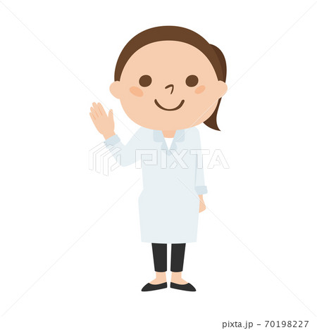 白衣を着た女性のイラスト 手で案内してる女性 のイラスト素材