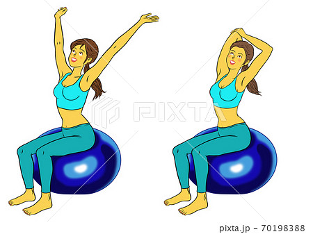 バランスボールをする フィットネスインストラクターの女性2セットのイラスト素材 7019