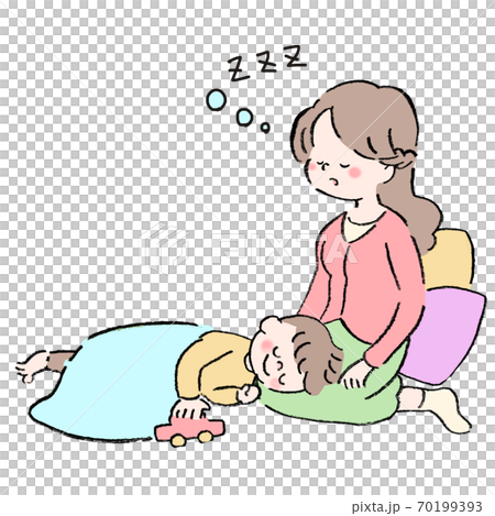 膝枕で子供を寝かしつけるイラスト 70199393