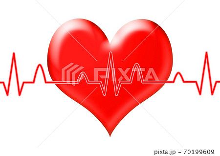 心臓と心電図波形イメージ 白バックのイラスト素材