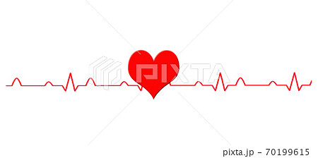 心臓と心電図波形イメージ 白バックのイラスト素材
