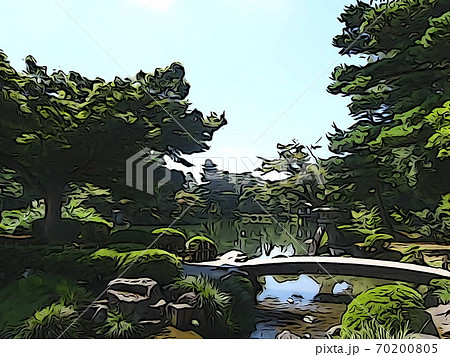 日本庭園の絵画のイラスト素材