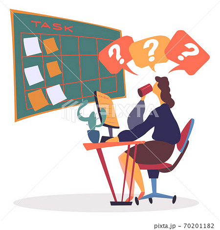 Woman Working on Laptop Looking at Tasks Scheduleのイラスト素材 [70201182] - PIXTA