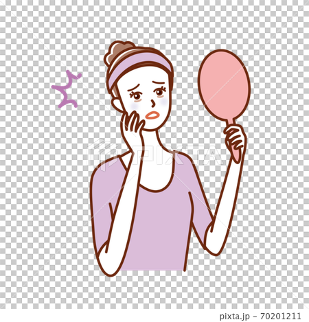 スキンケアを考える鏡を持った20代30代女性 顔色が悪いのイラスト素材 70201211 Pixta