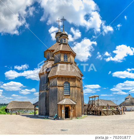 Wooden church in the National Reserve Khortytsia, Zaporozhye, Ukraine 70201877