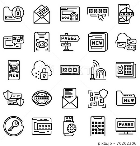 Password recovery icons set, outline style 70202306