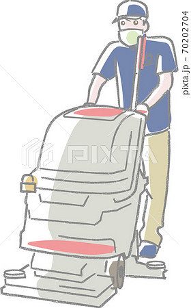 マスクをして掃除機を使う清掃員 マスクをして掃除機を使う清掃員 70202704