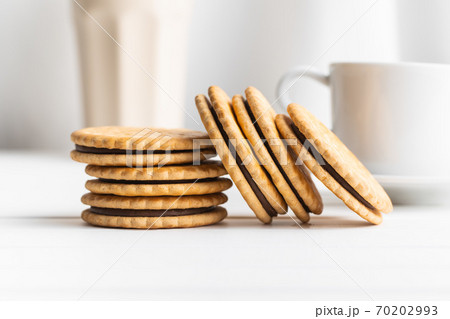 Sandwich cookies. Sweet biscuits with cream. Sandwich cookies. Sweet biscuits with cream. 70202993