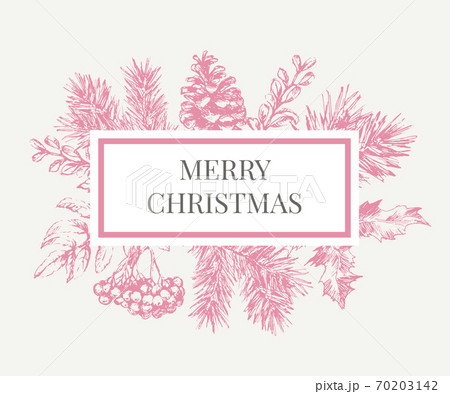 Christmas Poster - Illustration. Lettering Vector illustration of Christmas Frame with branches of christmas tree. Christmas Poster - Illustration. Lettering Vector illustration of Christmas Frame with branches of christmas tree. 70203142