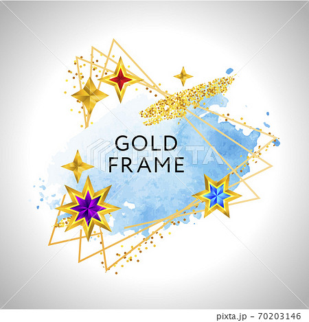 Abstract frame vector celebration background with blue watercolor golden stars and place for text. 70203146
