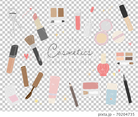 コスメ メイク 化粧品のおしゃれな手描きイラストのセット かわいい 美容 ビューティー メイクアップのイラスト素材