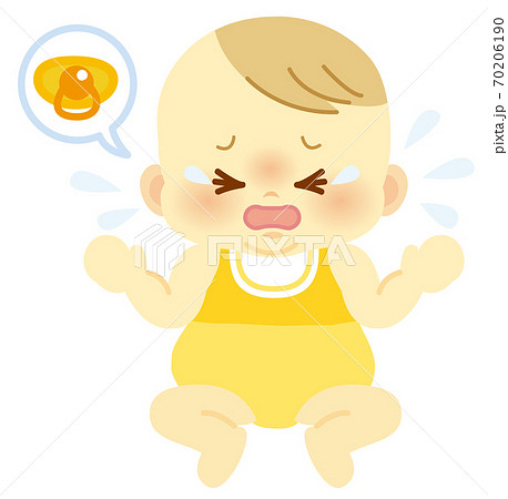 ベビー服を着たおしゃぶりが欲しい泣き顔の赤ちゃん ベビー全身イラスト73のイラスト素材