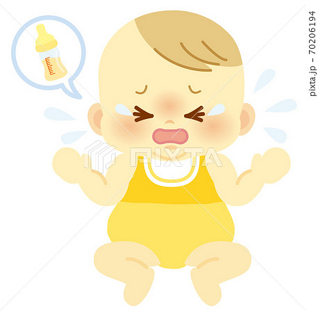 ベビー服を着たお腹がすいた泣き顔の赤ちゃん ベビー全身イラスト75のイラスト素材