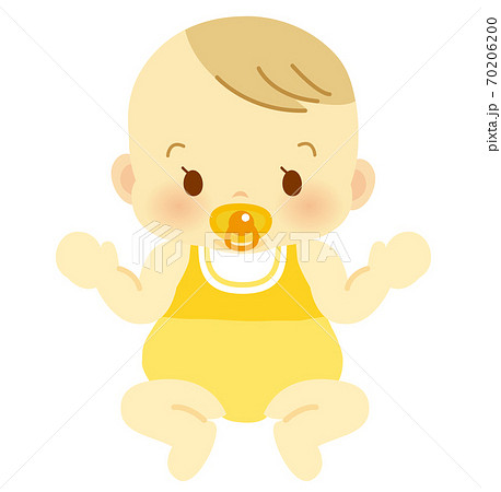 ベビー服でおしゃぶりをくわえるご機嫌な表情の赤ちゃん ベビー全身イラスト72のイラスト素材 7060