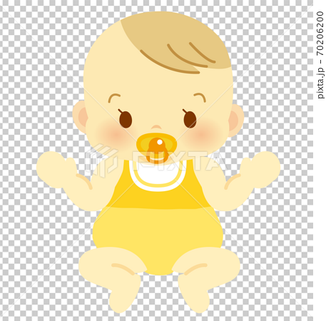 ベビー服でおしゃぶりをくわえるご機嫌な表情の赤ちゃん ベビー全身イラスト72のイラスト素材 7060