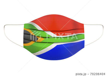 Medical Mask with South African flag. 3D rendering Medical Mask with South African flag. 3D rendering 70206404