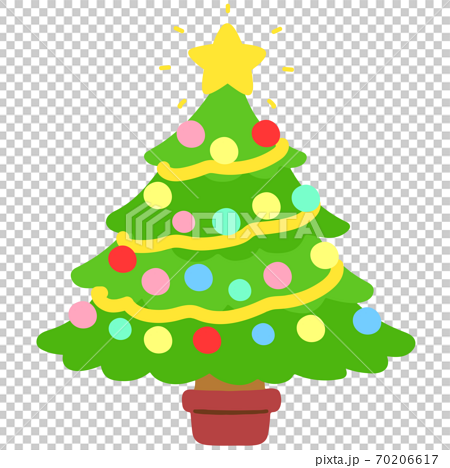 シンプルで可愛い飾りつけされたクリスマスツリーのイラスト 主線なしのイラスト素材