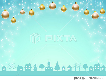 雪と飾られた街並みのクリスマス背景水色ヨコベクター配置調整可 雪と飾られた街並みのクリスマス背景水色ヨコベクター配置調整可 70206622