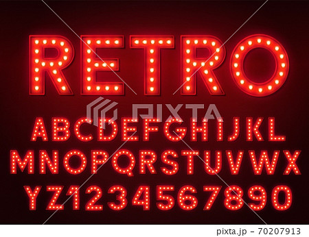 3d light bulb red alphabet with numbers on a dark background. 70207913