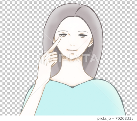 Illustration of a young woman pointing at her eyes Illustration of a young woman pointing at her eyes 70208333