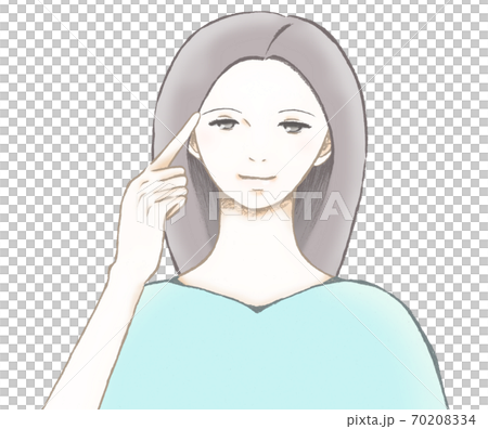 眉を指さす若い女性のイラスト 眉を指さす若い女性のイラスト 70208334