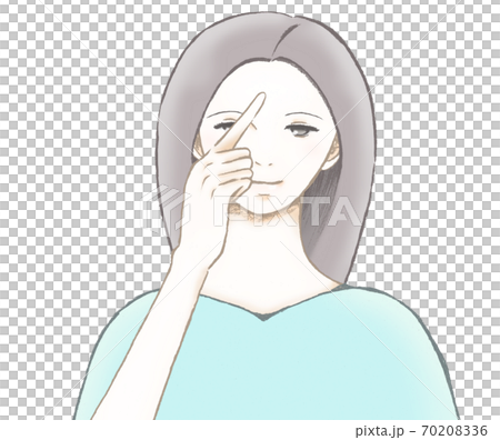 指向她的額頭上一個年輕女子的插圖 指向她的額頭上一個年輕女子的插圖 70208336