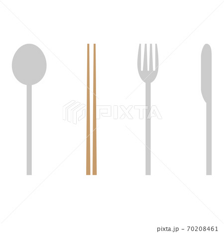 お箸とシルバーのスプーン フォーク ナイフのカトラリーセットのイラスト素材