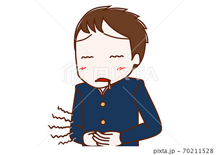 お腹がグーグー減って力が出ない男子学生のイラスト素材