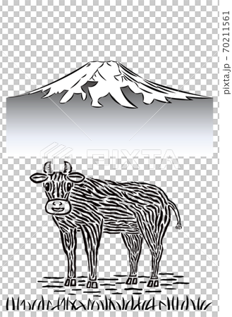 Ushi-kun and Fuji 1 Print-style monochrome Ushi-kun and Fuji 1 Print-style monochrome 70211561