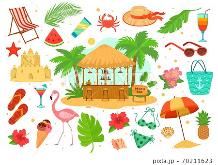 Summer Time In Beach Sea Shore With Realistic Objects. Vector Illustration  Royalty Free SVG, Cliparts, Vetores, e Ilustrações Stock. Image 37730977.