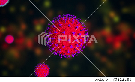 Coronavirus outbreak 3d render. Computer generated microscope virus close up 70212289