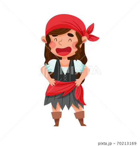 Smiling Girl In Pirate Costume With Tied のイラスト素材