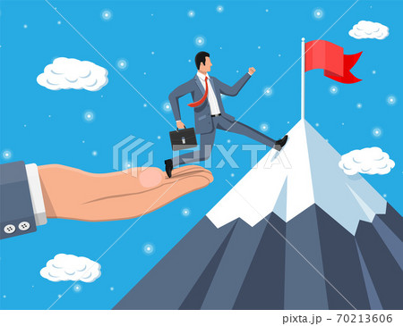 Businessman on chart ladder is fast running 70213606