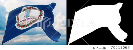 Flags of the states of USA. State of Virginia flag. 3D illustration. Set of flag and alpha matte image. United States of America states flags collection. Flags of the states of USA. State of Virginia flag. 3D illustration. Set of flag and alpha matte image. United States of America states flags collection. 70215067