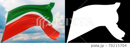 Flag of Tatarstan. High resolution close-up 3D illustration. Flags of the federal subjects of Russia. Set of flag and alpha matte image. Very high quality mask. 70215704