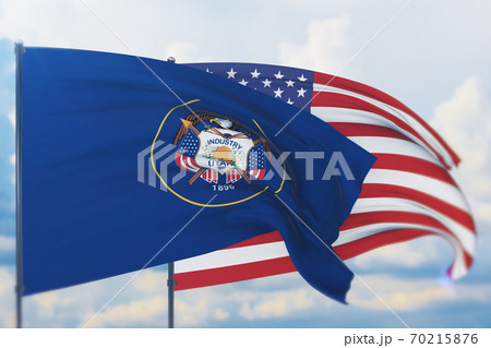 State of Utah flag. 3D illustration, flags of the U.S. states and territories 70215876