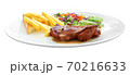 Chicken steak and french fried plate on white background. 70216633