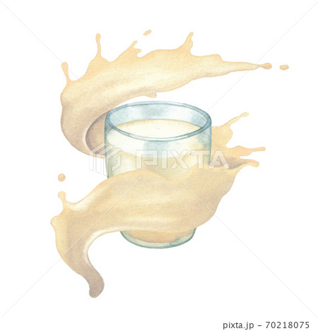 Watercolor glass surrounded by the stream of the plant based milk 70218075
