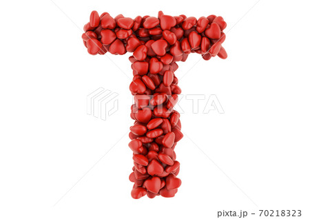 Letter T from red hearts, 3D rendering Letter T from red hearts, 3D rendering 70218323