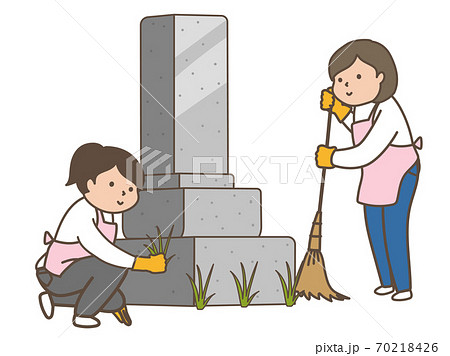 お墓の清掃サービス 女性スタッフ二人のイラスト素材