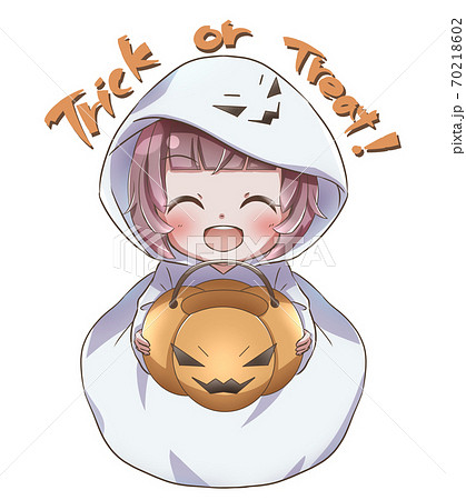 Girl In A Ghost Disguise Who Came To Get Sweets Stock Illustration