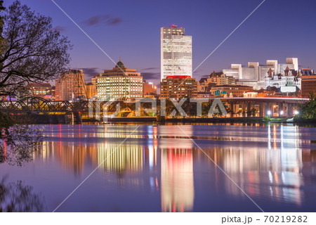 Albany, New York, USA skyline on the Hudson River 70219282